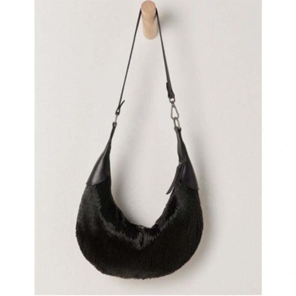 Free People Bugle Bead Clutch - Black NWT
